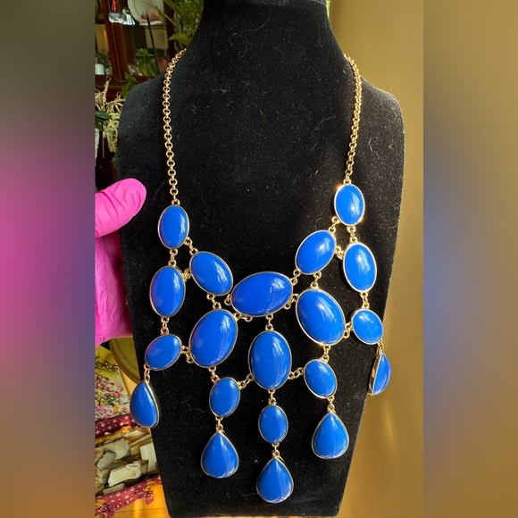 Kenneth Jay Lane Royal Blue Statement Bib Necklace - Picture 1 of 3